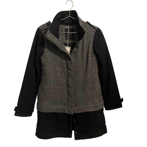 Prana Womens Insulated Mixed Media Tweed Jacket Grey Black Wool Blend Xs New